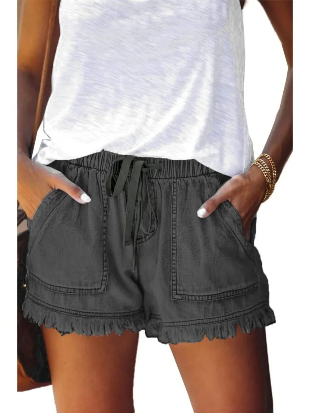 Womens Lightweight Shorts Casual Baggy Trendy Hot Pants Elastic Waist Drawstring